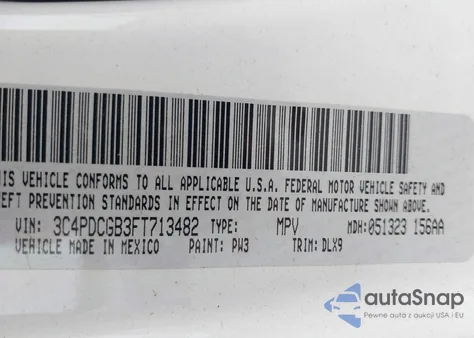 2015 Dodge Journey Crossroad z USA, uszkodzony, nr VIN 3C4PDCGB3FT713482